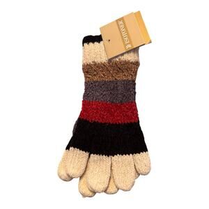 Vintage New Women's ISOTONER Gray Black Brown Red Striped Knit Gloves One Sz VTG